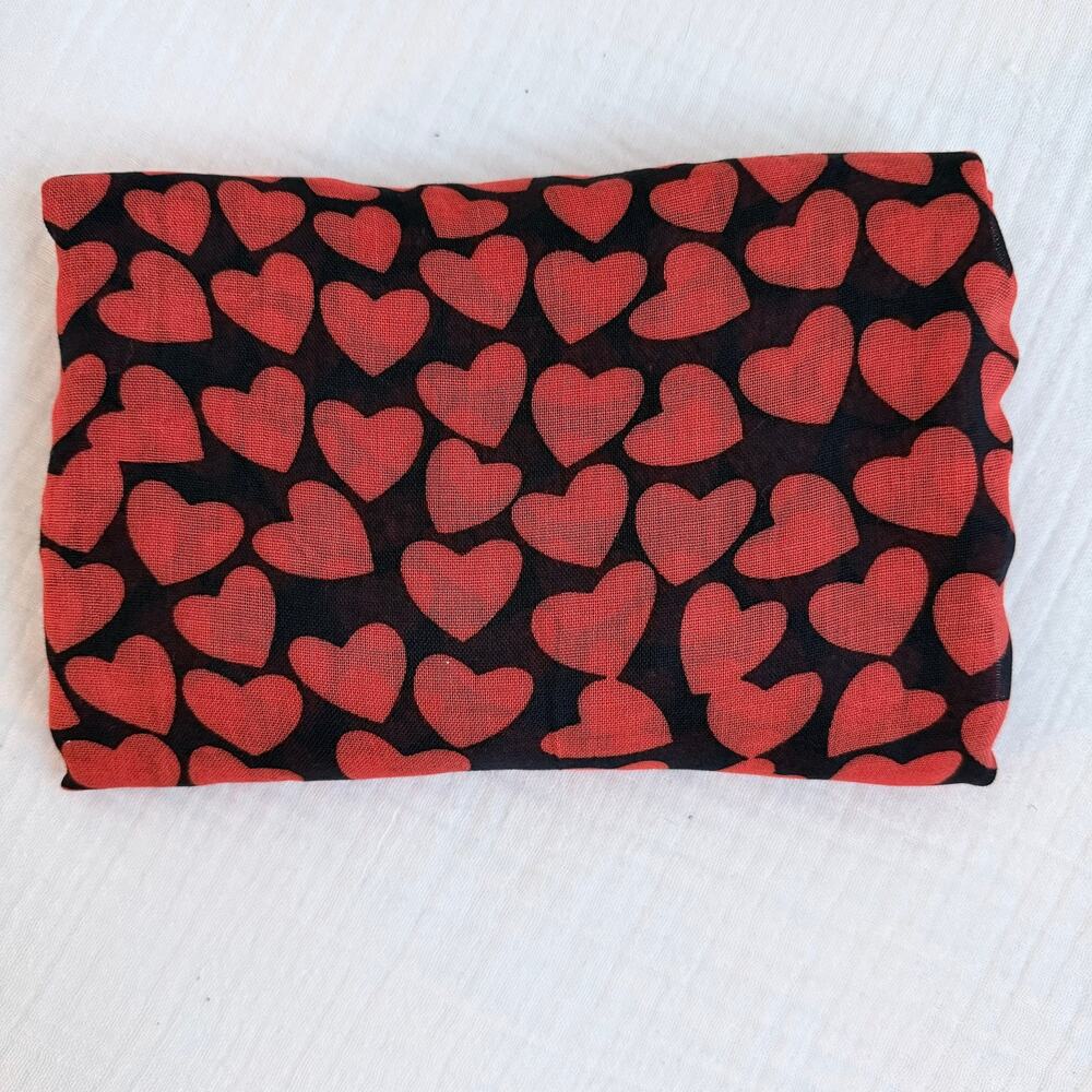 Navy Blue and Red-Orange Cascading Hearts Gauze Long Scarf 74" x 27"‎